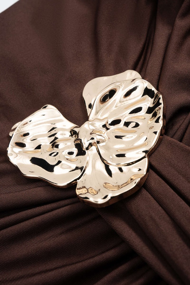 Mesh Metallic Decor Ruched Backless Sleeveless Maxi Dress - MISMIMCWDA2507150163-COFFEE-S