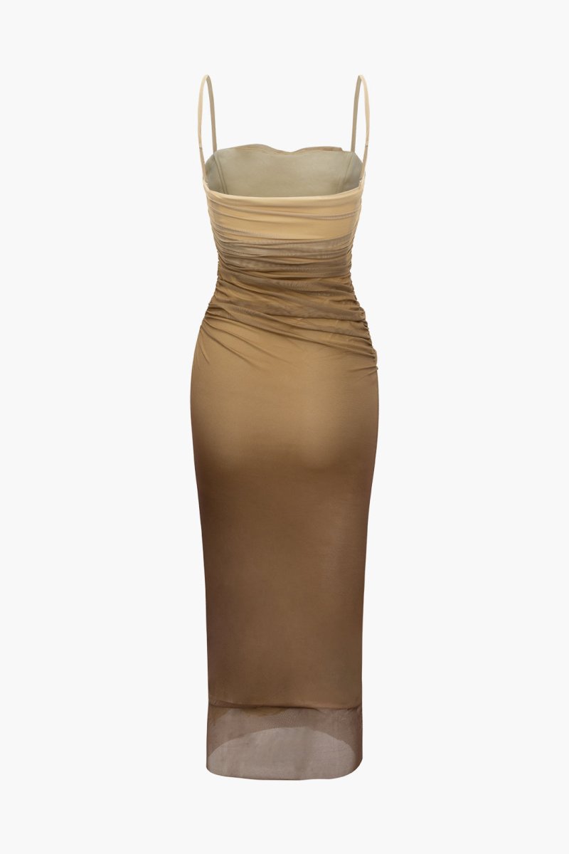 Mesh Ruched Cami Maxi Dress - MISMIMCWDA2308010030-TAN-XXS