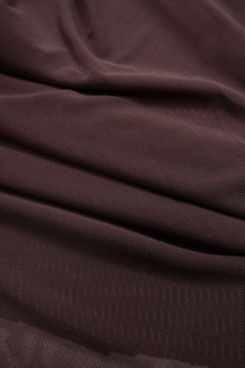 Mesh Ruched Cut Out Short Sleeve Maxi Dress - MISMIMCWDA2509030130-COFFEE-S