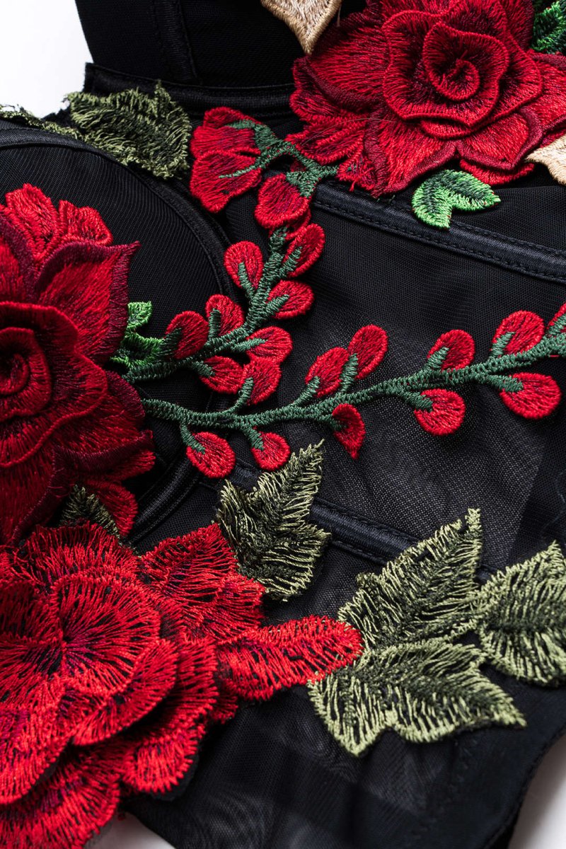 Mesh Sheer Slip Appliques Bustier Cami Top - MISMIMCWTT2501060120-BLACK-XS