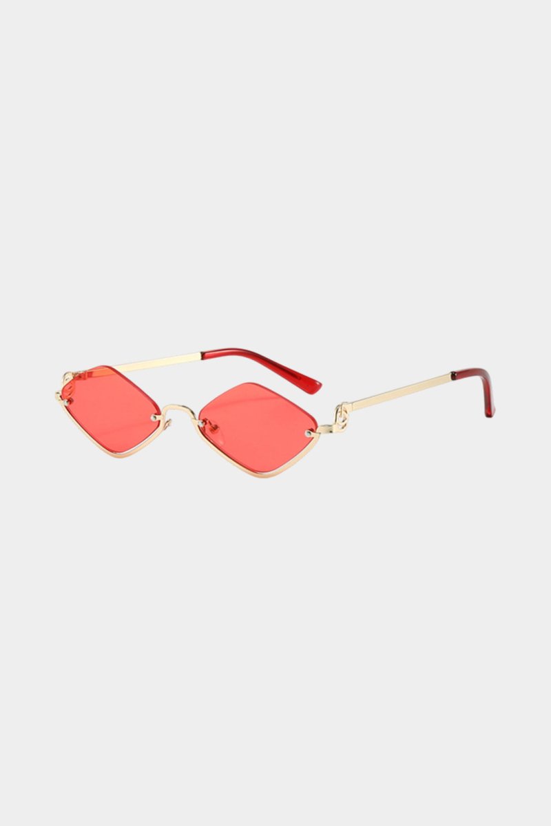 Metal Diamond - Shaped Half - Frame Sunglasses - MISMIMCAFU2409030049-RED-F