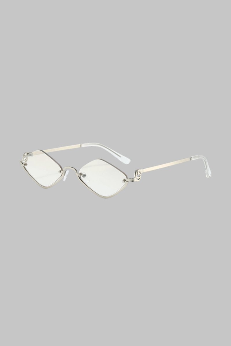 Metal Diamond - Shaped Half - Frame Sunglasses - MISMIMCAFU2409030049-PEARL RIVER-F