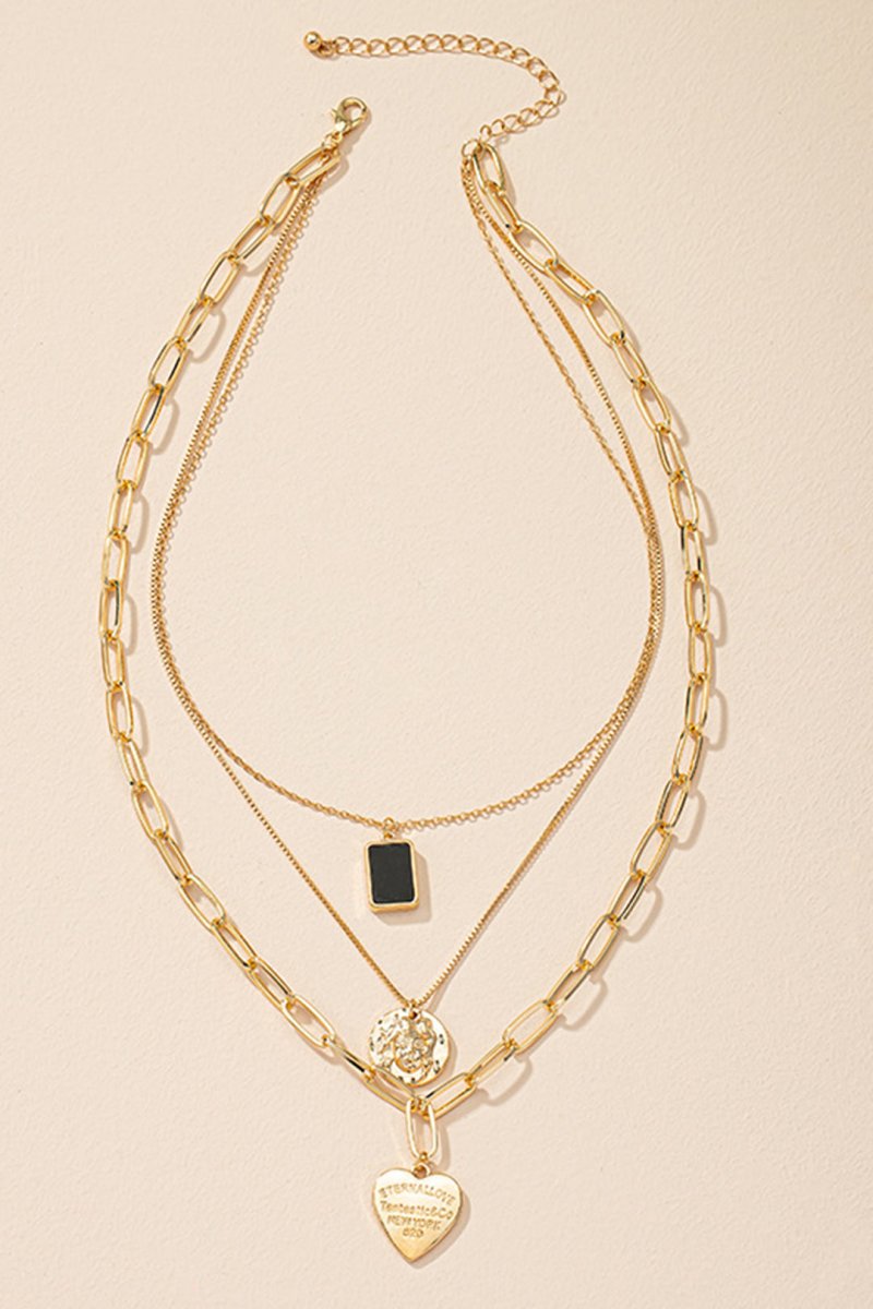 Metal Layered Heart Pendant Necklace - MISMIMCAJN2409270031-GOLD-F