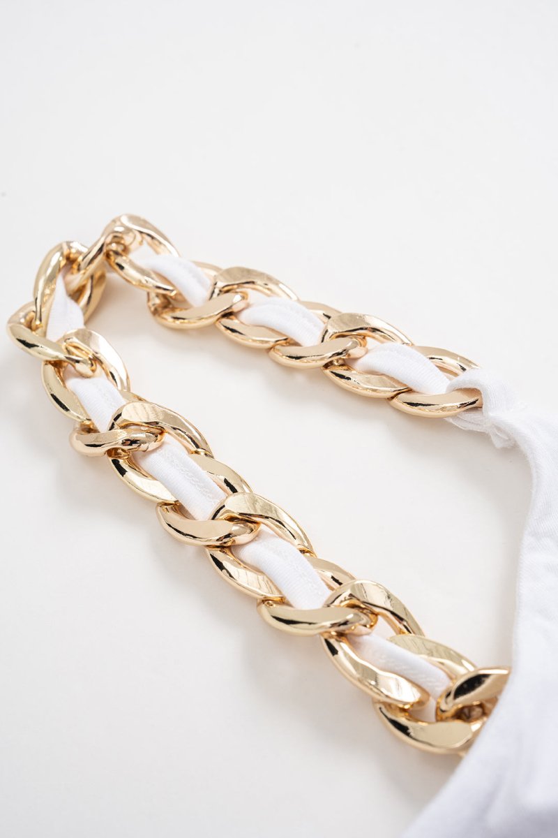 Metallic Chain Detail Cami Top - MISMIMCWTT2505130083-WHITE-XS