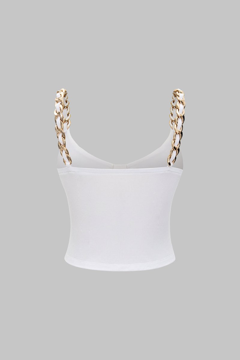 Metallic Chain Detail Cami Top - MISMIMCWTT2505130083-WHITE-XS