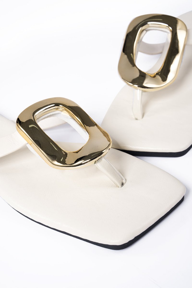 Metallic Decor Open Toe Flats - MISMIMCSSL2408280035-WHITE-37