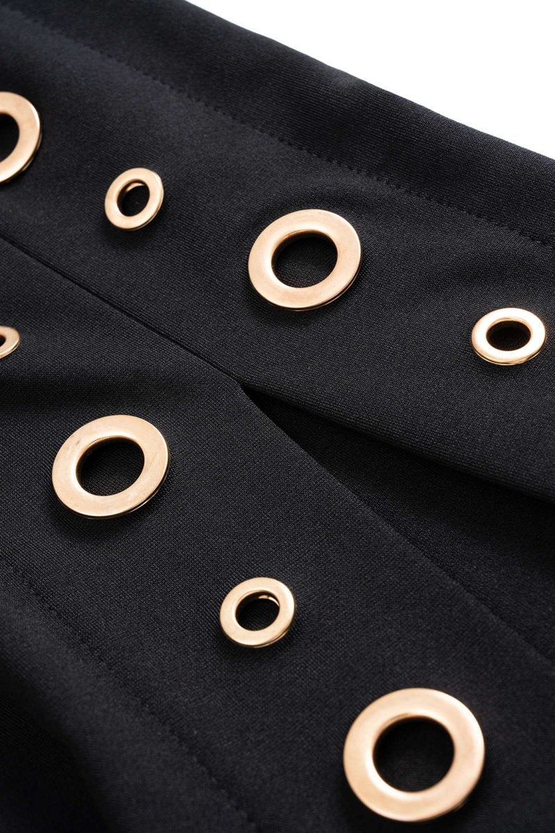 Metallic Eyelet Zipper Sleeveless Midi Dress - MISMIMCWDB2507230109-BLACK-S