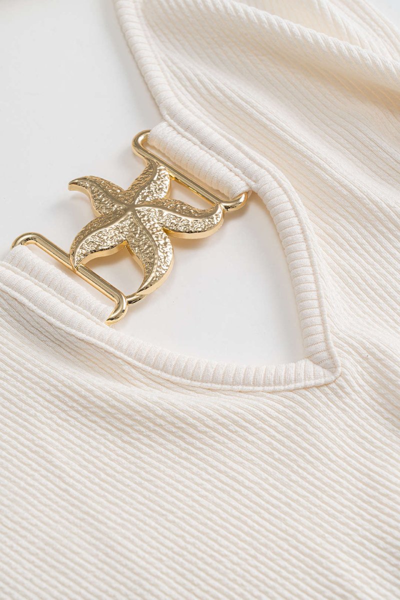 Metallic Ruched Backless Tank Top - MISMIMCWTU2501020075-BEIGE-XS