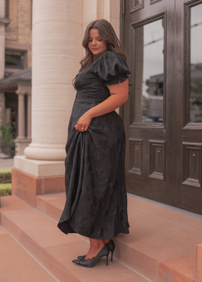 Mila Satin Midi Dress - Black - MISMIJK2487-W-BLK-XXS