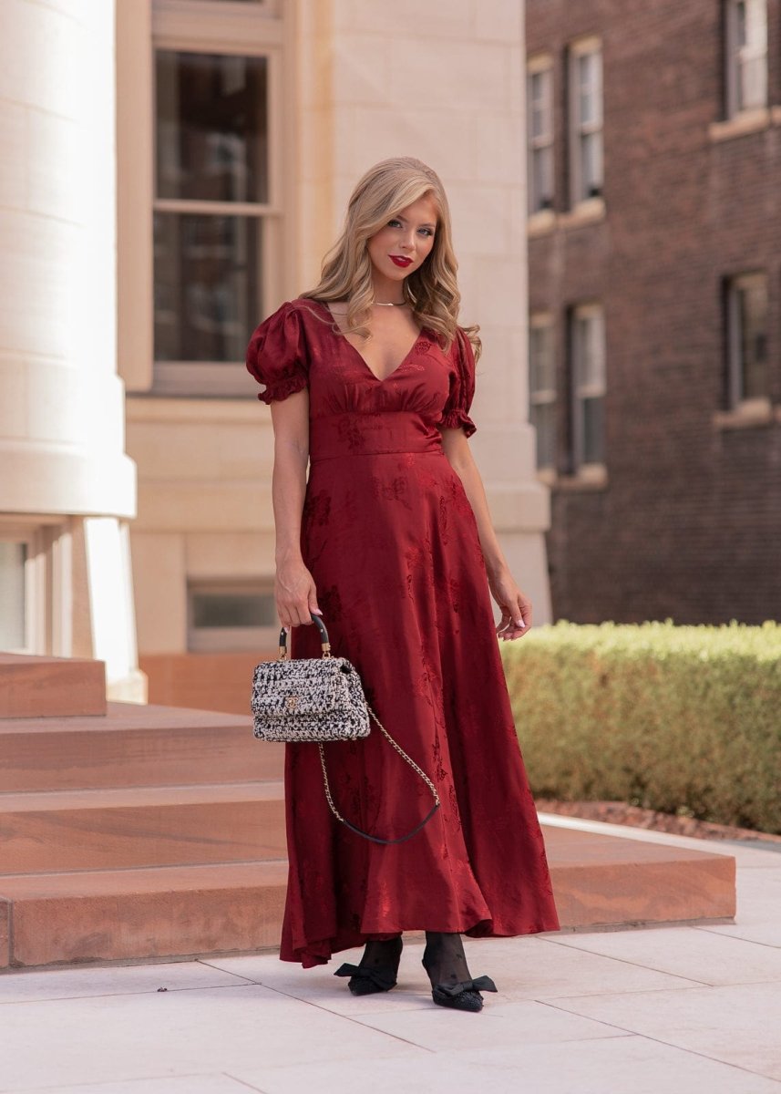 Mila Satin Midi Dress - Burgundy - MISMIJK2487-W-PLM-XXS