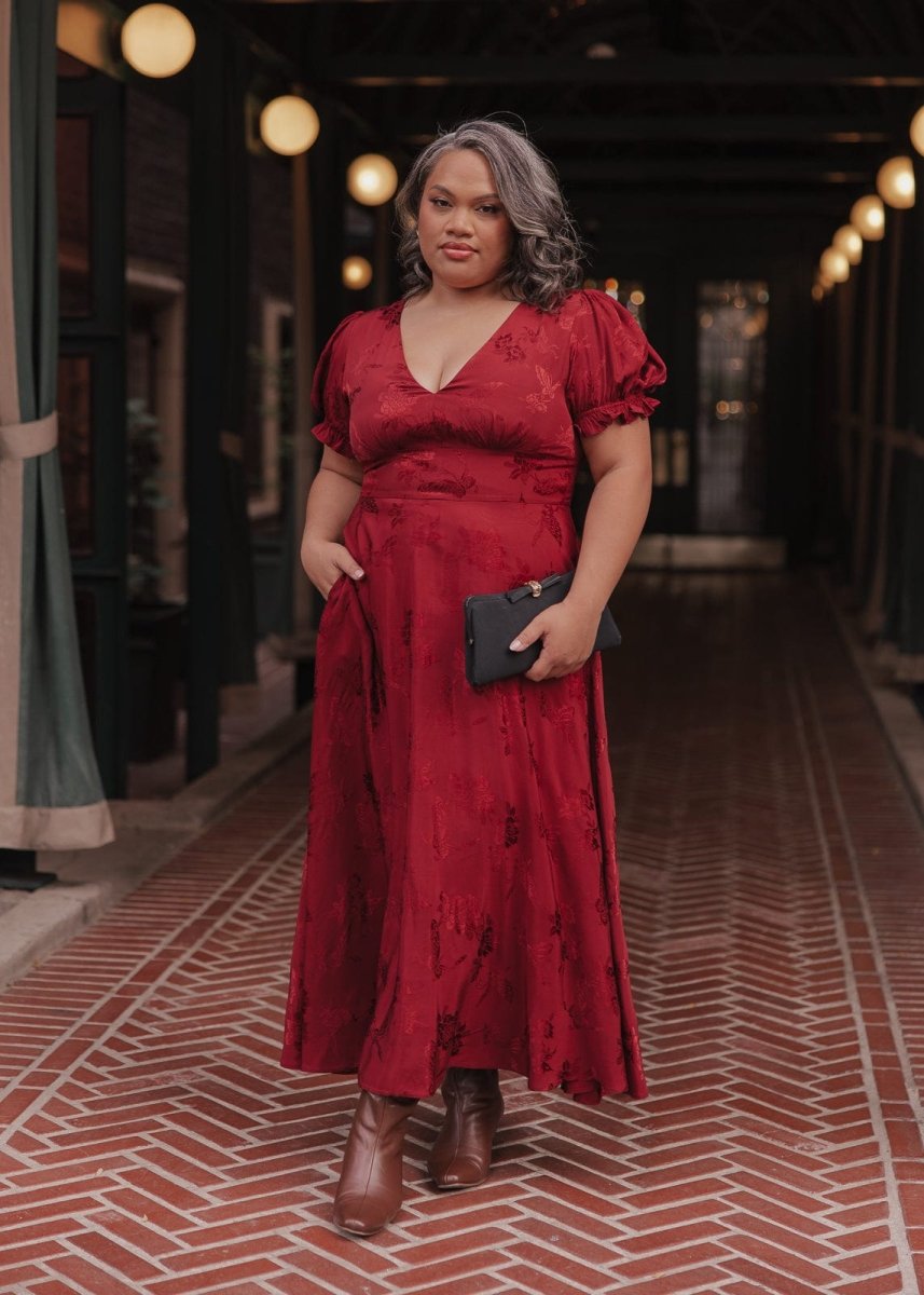 Mila Satin Midi Dress - Burgundy - MISMIJK2487-W-PLM-XXS