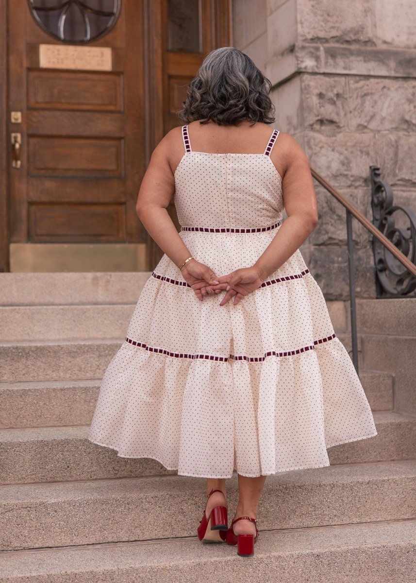 Monroe Midi Polkadot Trim Dress - Cream - MISMIJK2485-W-CRM-XXS