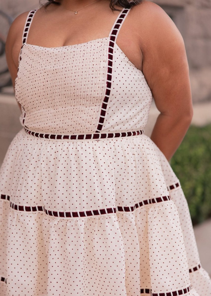 Monroe Midi Polkadot Trim Dress - Cream - MISMIJK2485-W-CRM-XXS