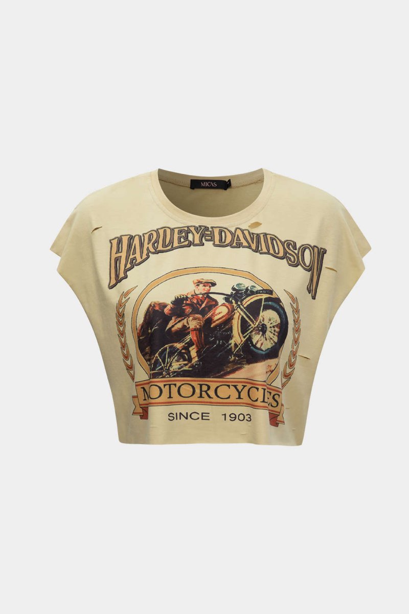 Motorbike Graphic Print Sleeveless T-Shirt - MISMIMCWTS2301050019-KHAKI-XS