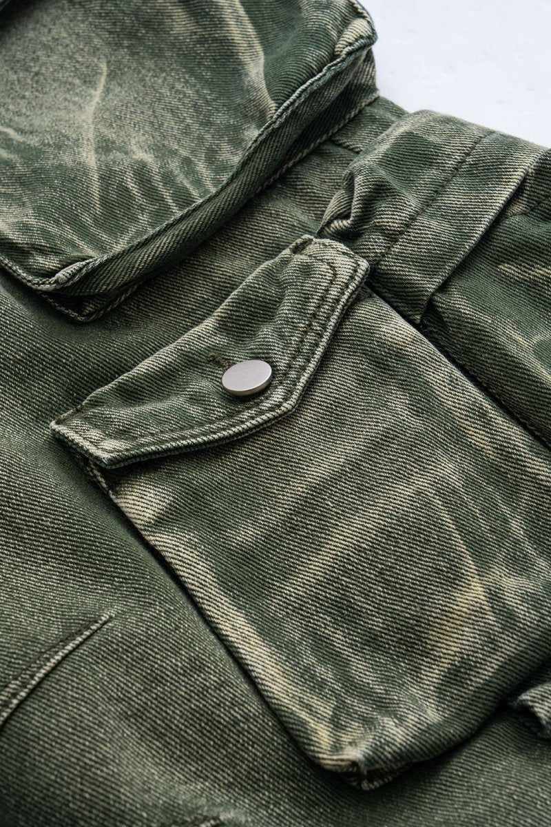 Ombre Multi Pocket Wide Leg Cargo Jeans - MISMIMCWNJ2309110048-GREEN-XS