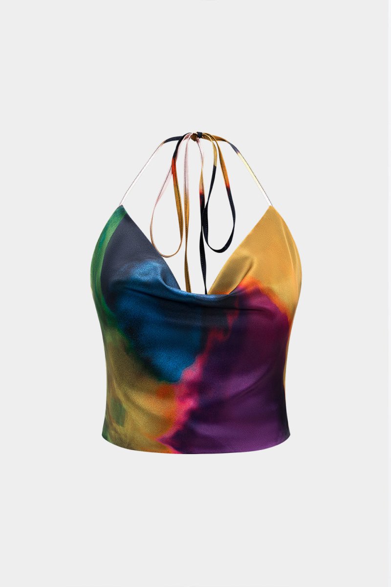 Ombre Print Satin Tie Up Zipper Cami Top - MISMIMCWTT2502250035-MULTICOLOR-XS