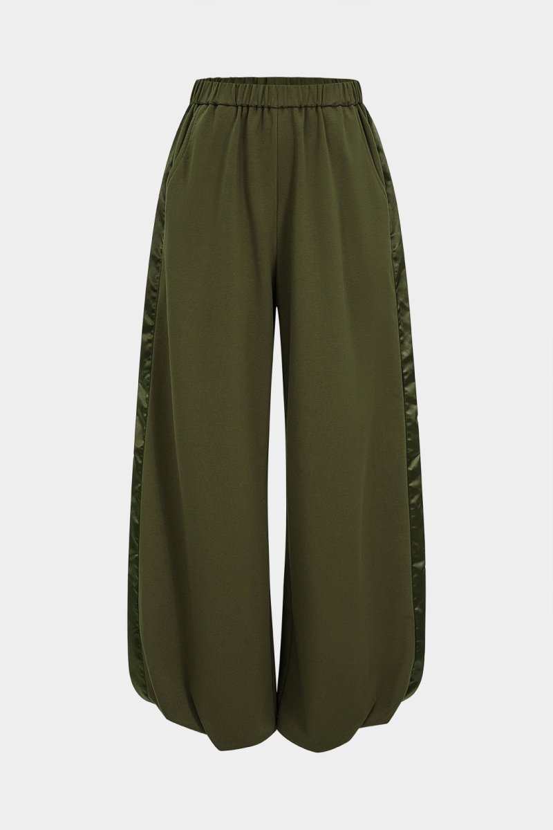 Patchwork Detail Ruched Pants - MISMIMCWBT2509020138-GREEN-XS