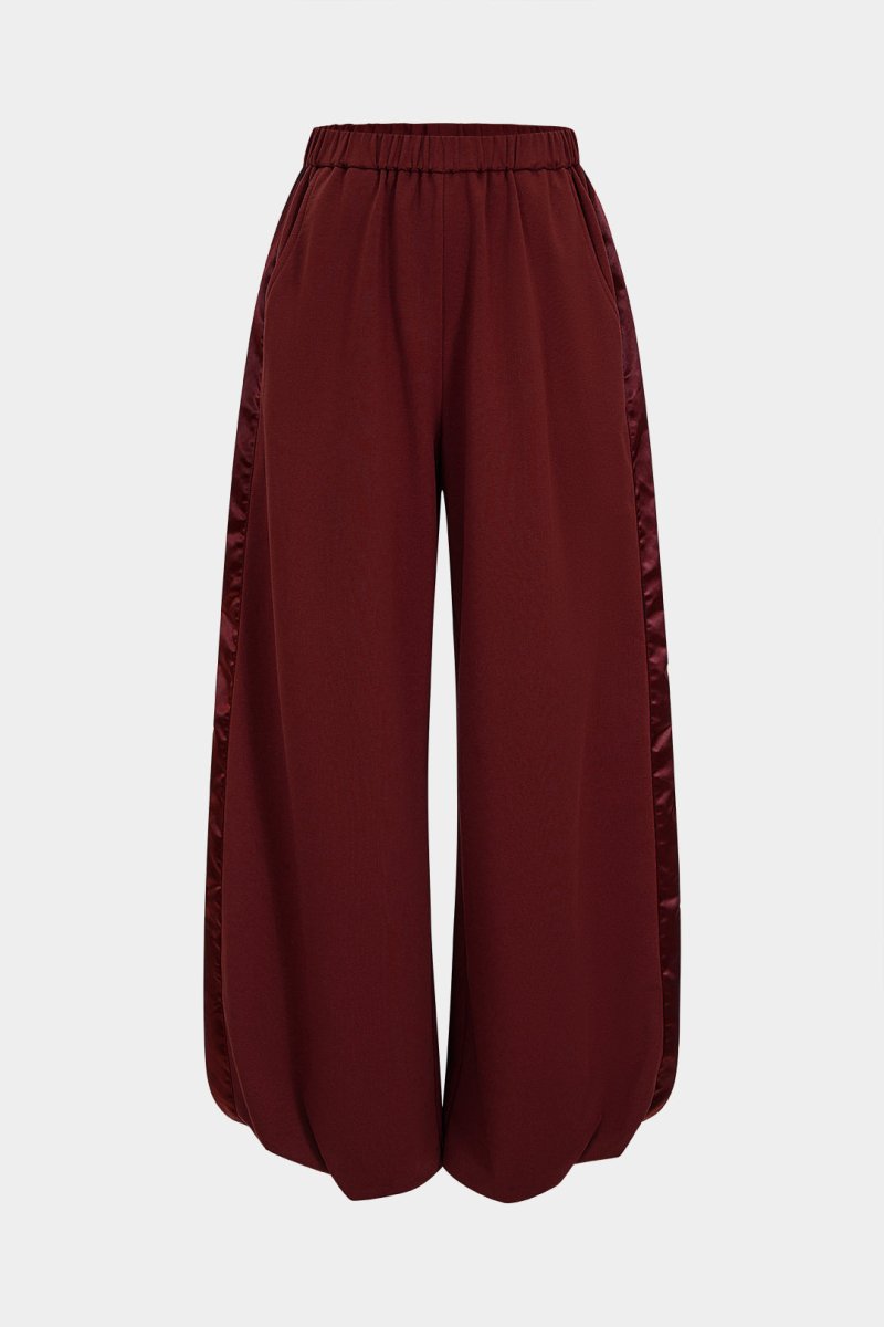 Patchwork Detail Ruched Pants - MISMIMCWBT2509020138-BURGUNDY-XS