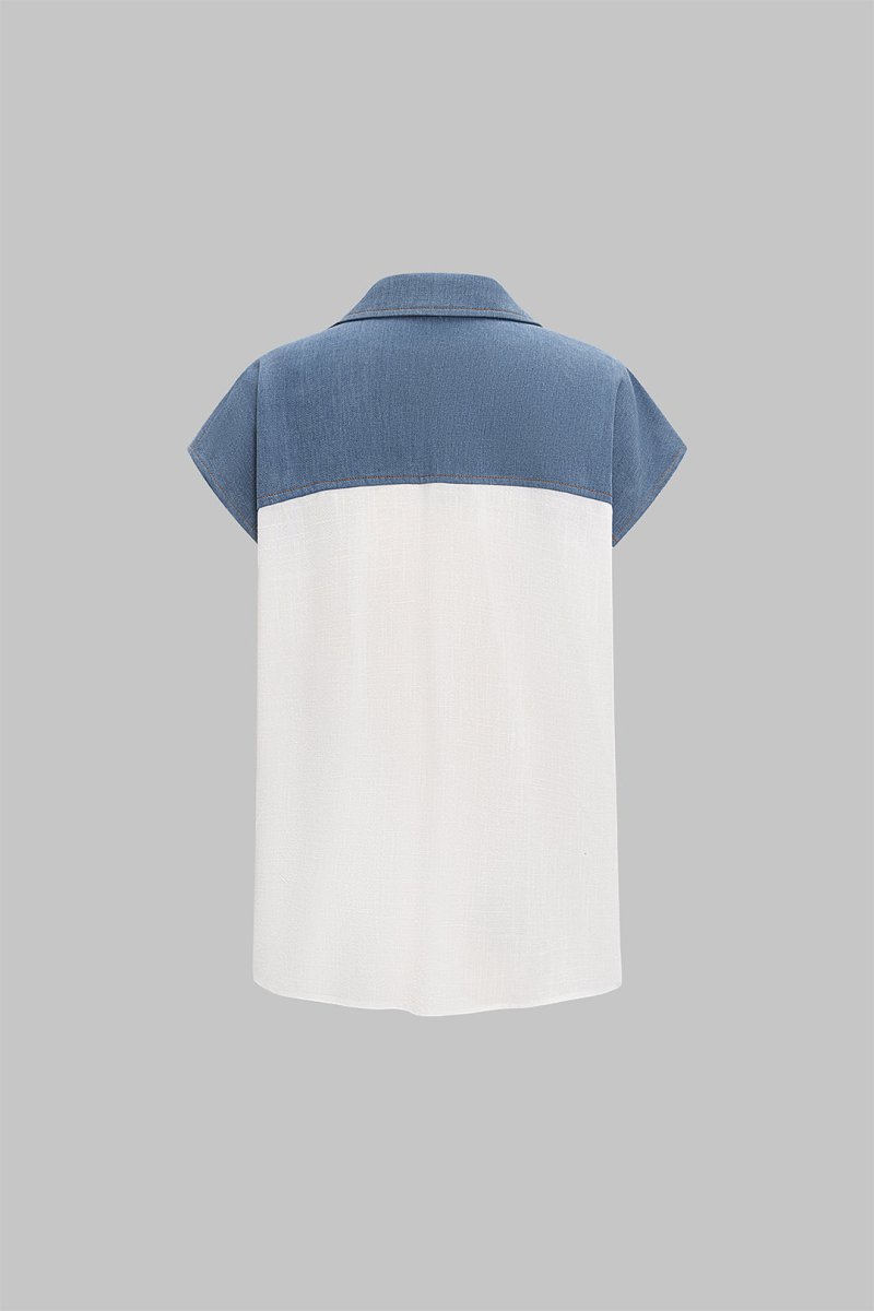 Patchwork Linen Tie Front Fake Pocket Shirt - MISMIMCWTT2504150053-WHITE-XS