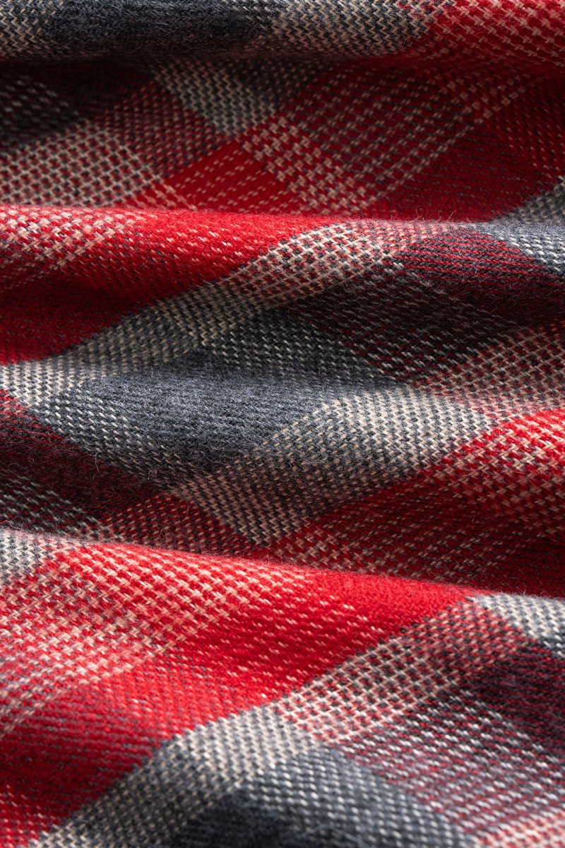 Plaid Print Faux Leather Asymmetrical Neck Long - Sleeve Shirt - MISMIMCWTE2509280014-RED-S