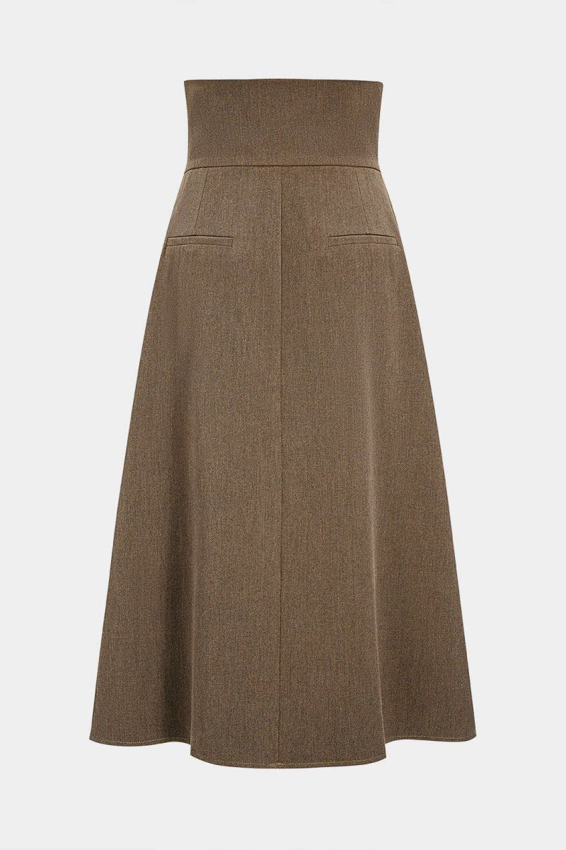 Pleated High Waist Asymmetrical Skirt - MISMIMCWBK2507100158-LIGHT BROWN-XS