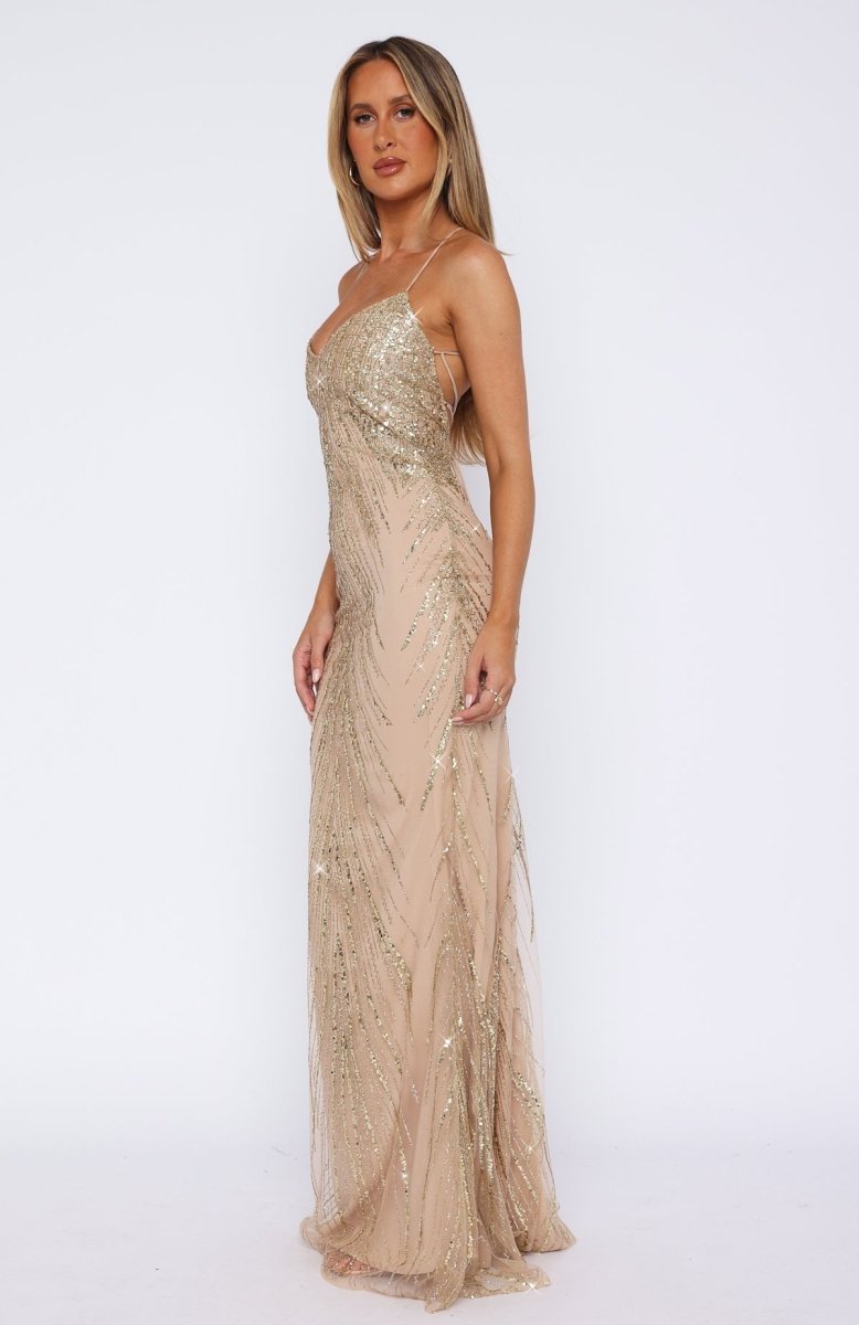 Reaching Out Maxi Dress Gold - MISMIWFLOD171-1-XXS