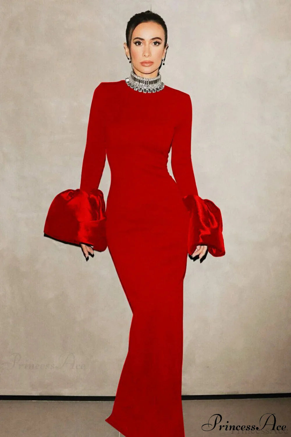 Red Bandage Flared Long Sleeves Party Dress