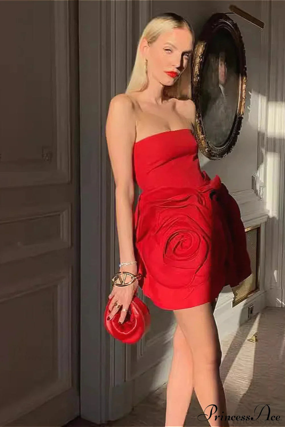 Red Bandage Large Floral Bustier Tight Party Dress