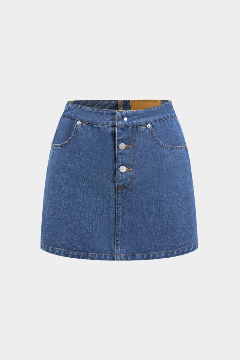 Reversible Letter Print Pocket Denim Mini Skirt - MISMIMCWNN2503060025-BLUE-XS