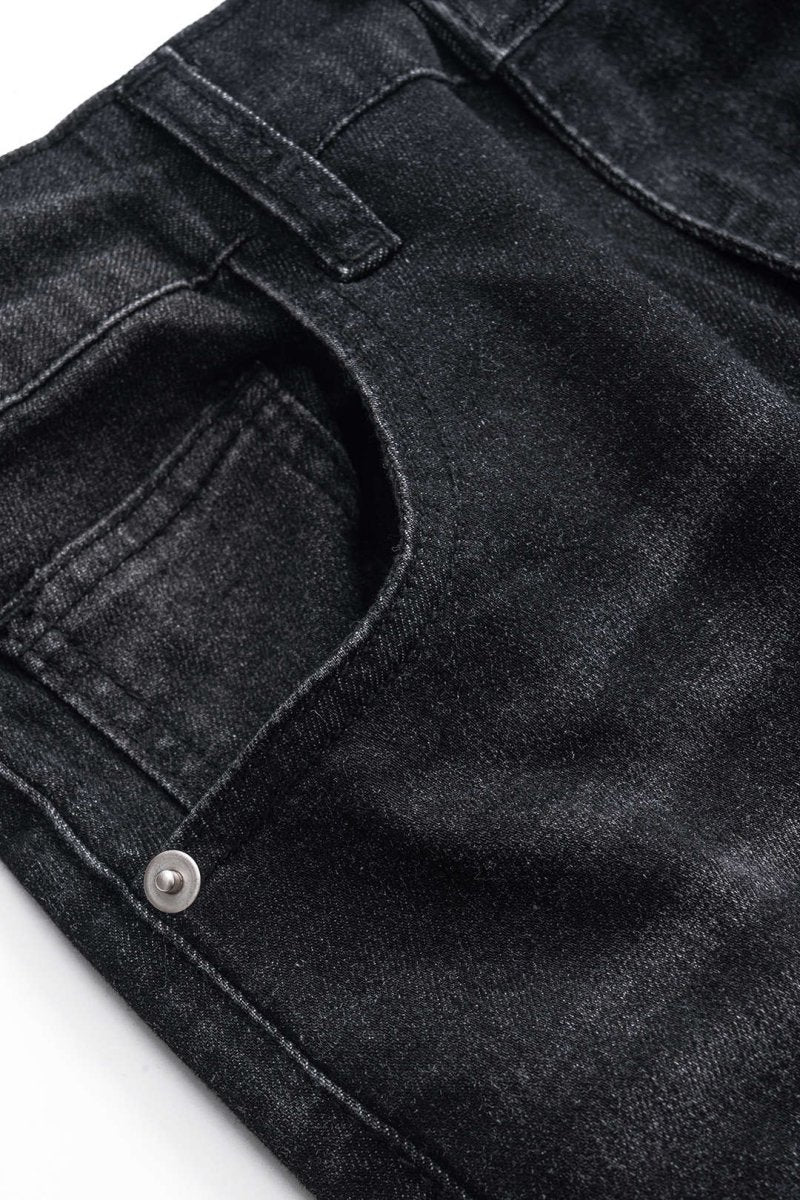 Ripped Cut Out Button Pocket Wide Leg Jeans - MISMIMCWNJ2501020025-BLACK-S