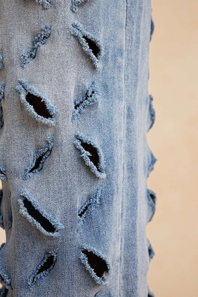 Ripped Cut Out Button Pocket Wide Leg Jeans - MISMIMCWNJ2501020025-BLUE-S