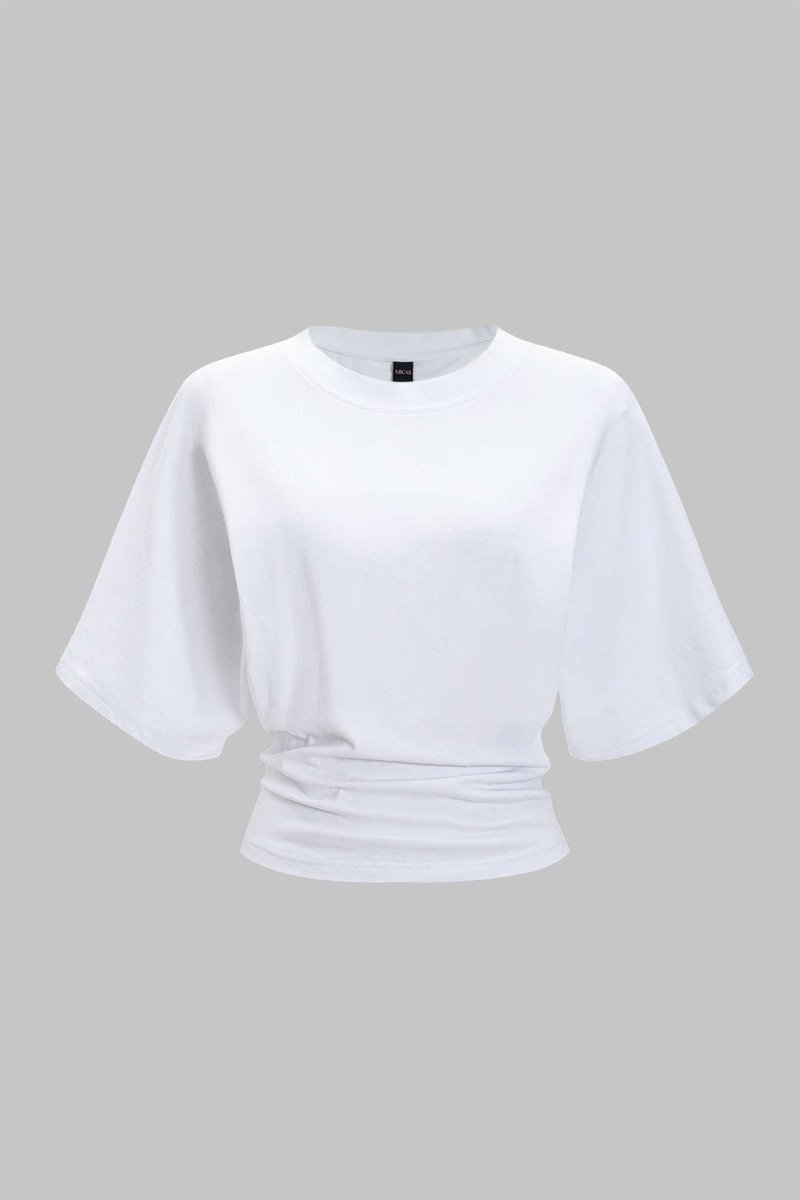Round Neck Short Sleeve T-Shirt - MISMIMCWTS2503240141-WHITE-XS