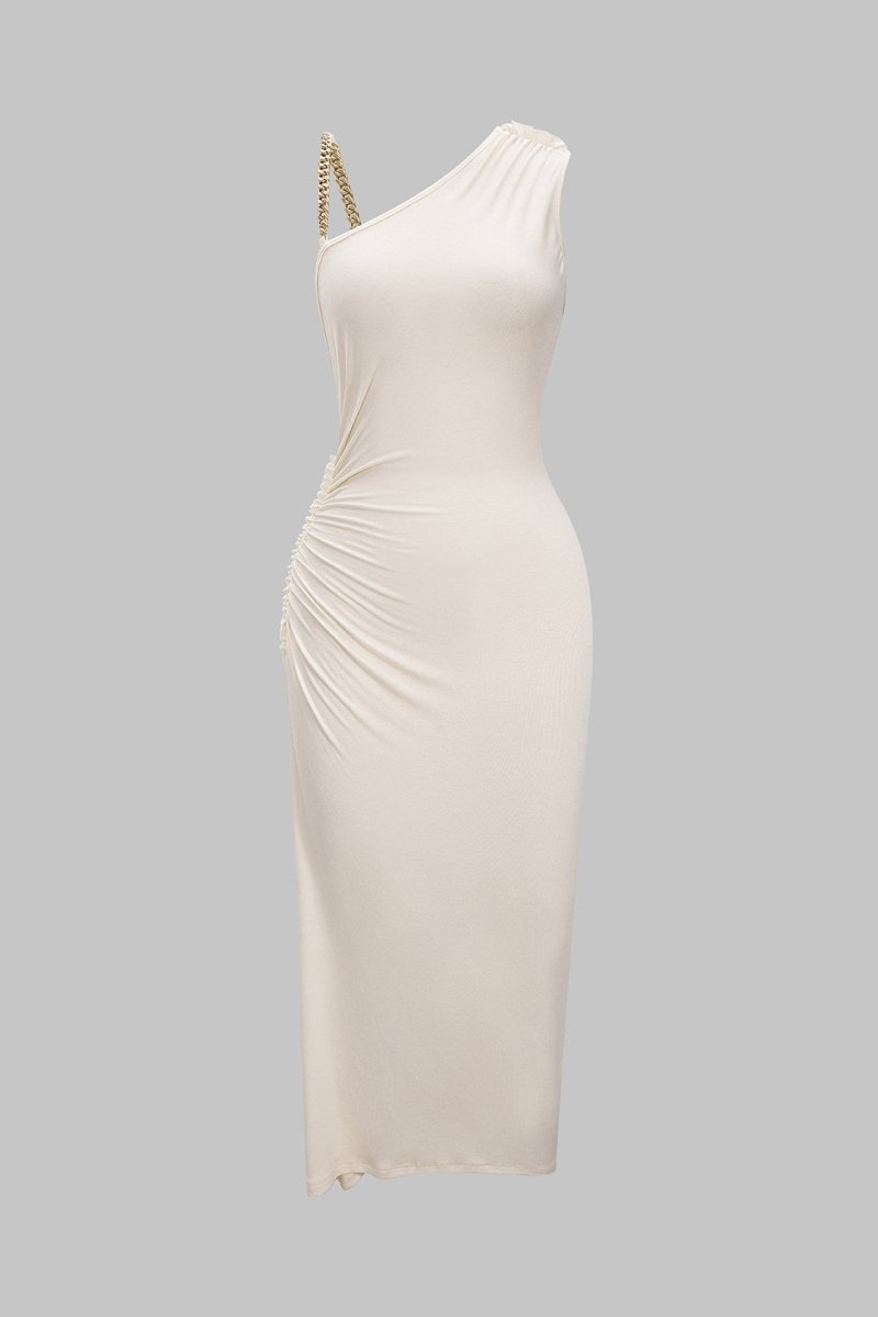 Ruched Asymmetrical Twist Knot Slit Sleeveless Maxi Dress - MISMIMCWDA2508140012-IVORY-XS