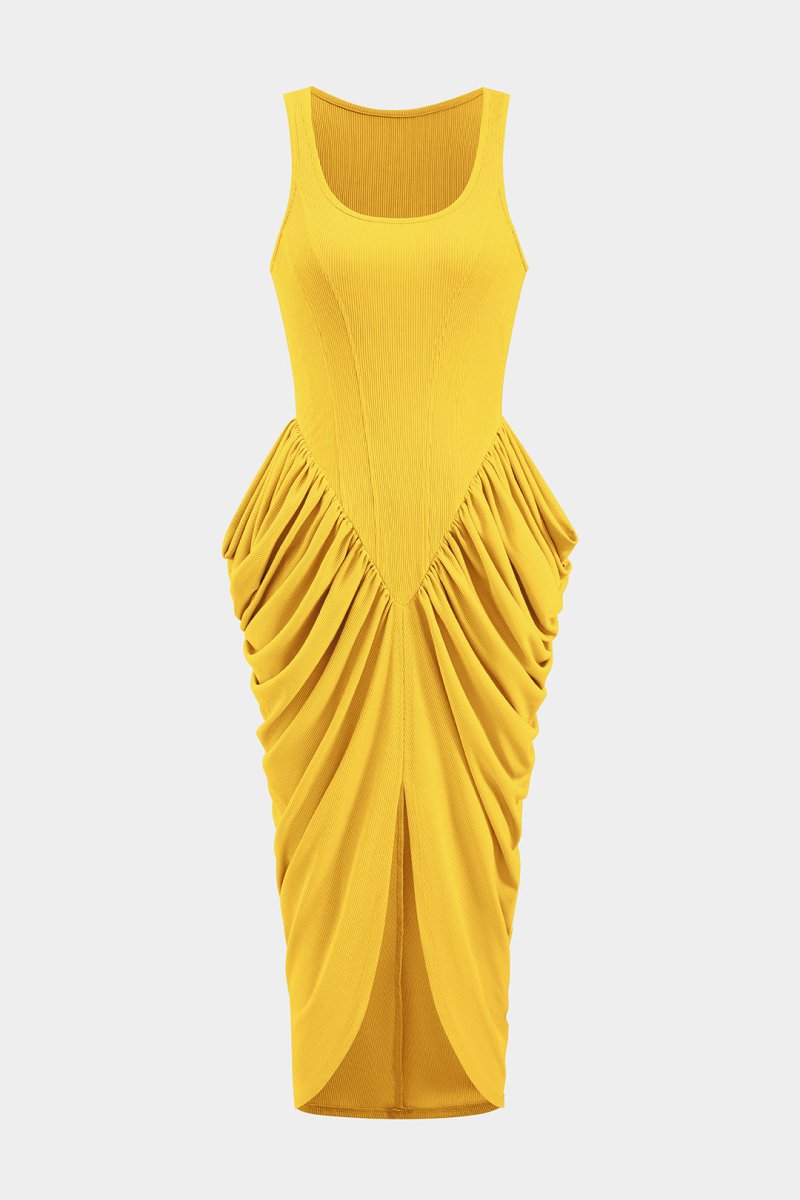 Ruched Corset Sleeveless Maxi Dress - MISMIMCWDA2412160023-YELLOW-XS