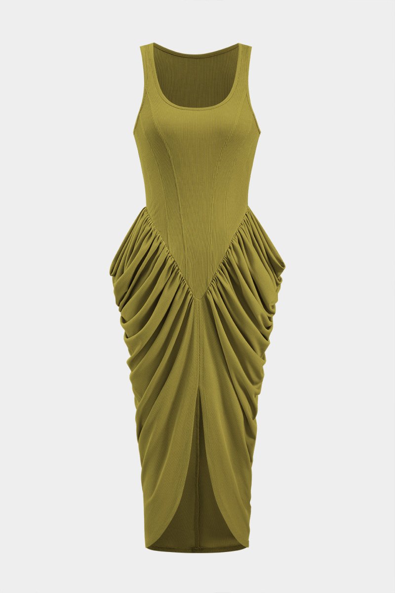 Ruched Corset Sleeveless Maxi Dress - MISMIMCWDA2412160023-GREEN-XS