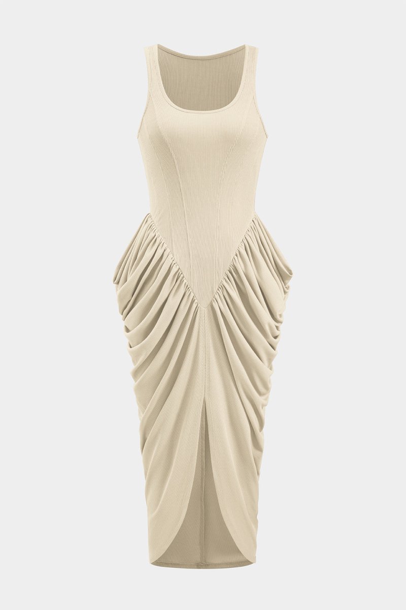 Ruched Corset Sleeveless Maxi Dress - MISMIMCWDA2412160023-WHEAT-XS