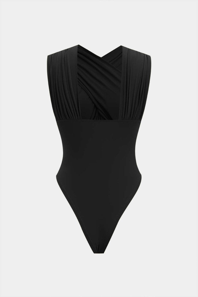 Ruched Crossed Backless Bustier Bodysuit - MISMIMCWTO2501130085-BLACK-XS