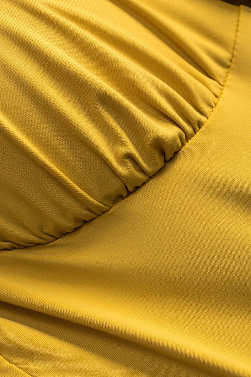 Ruched Crossed Backless Bustier Bodysuit - MISMIMCWTO2501130085-MUSTARD-XS