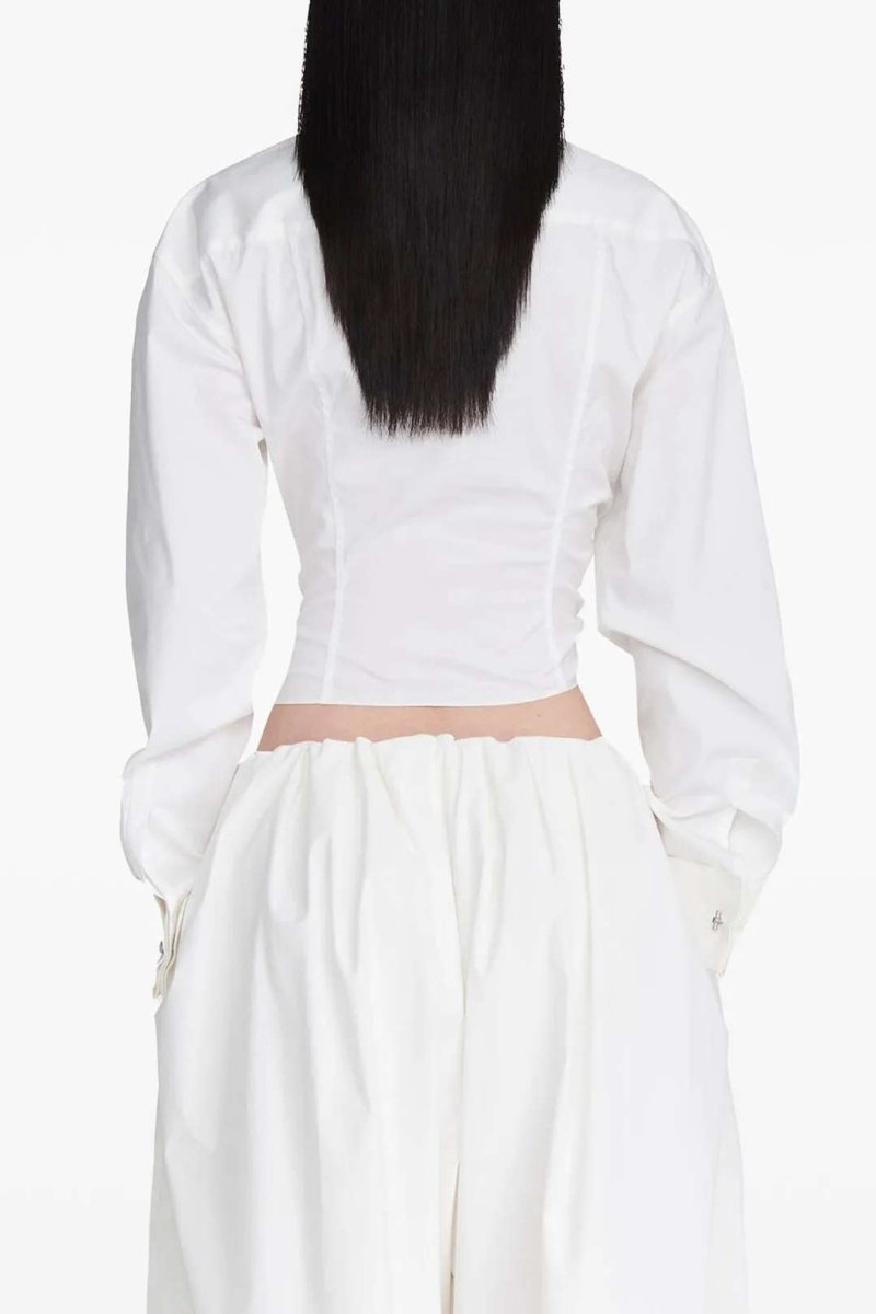 Ruched Drawstring Long - Sleeve Shirt - MISMIMCWTE2509030037-WHITE-XS