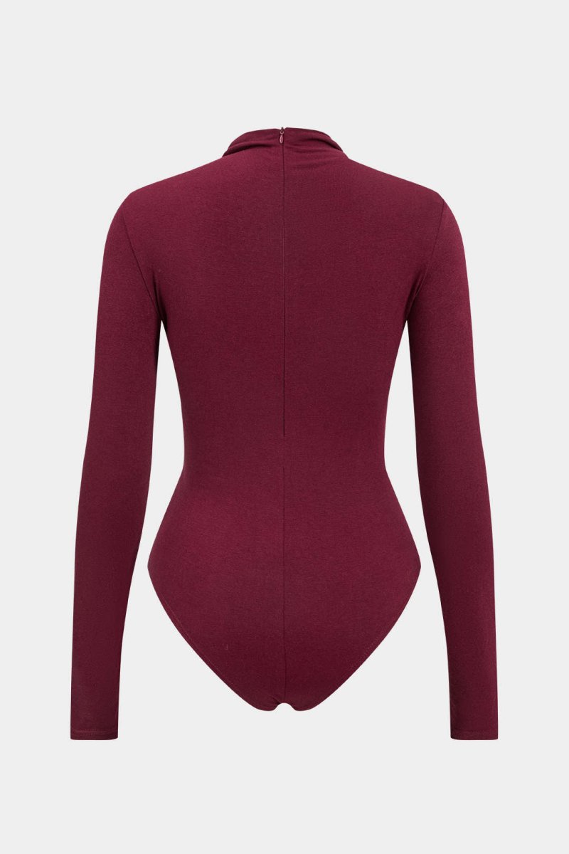 Ruched Long Sleeve Bodysuit - MISMIMCWTO2411150008-BURGUNDY-XS
