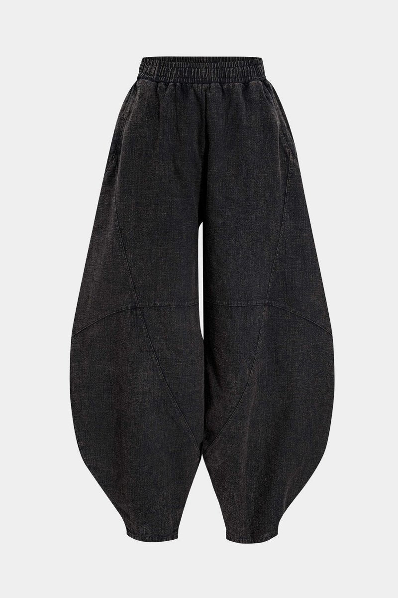 Ruched Pocket Wide Leg Barrel Trousers - MISMIMCWBT2502210079-BLACK-XS