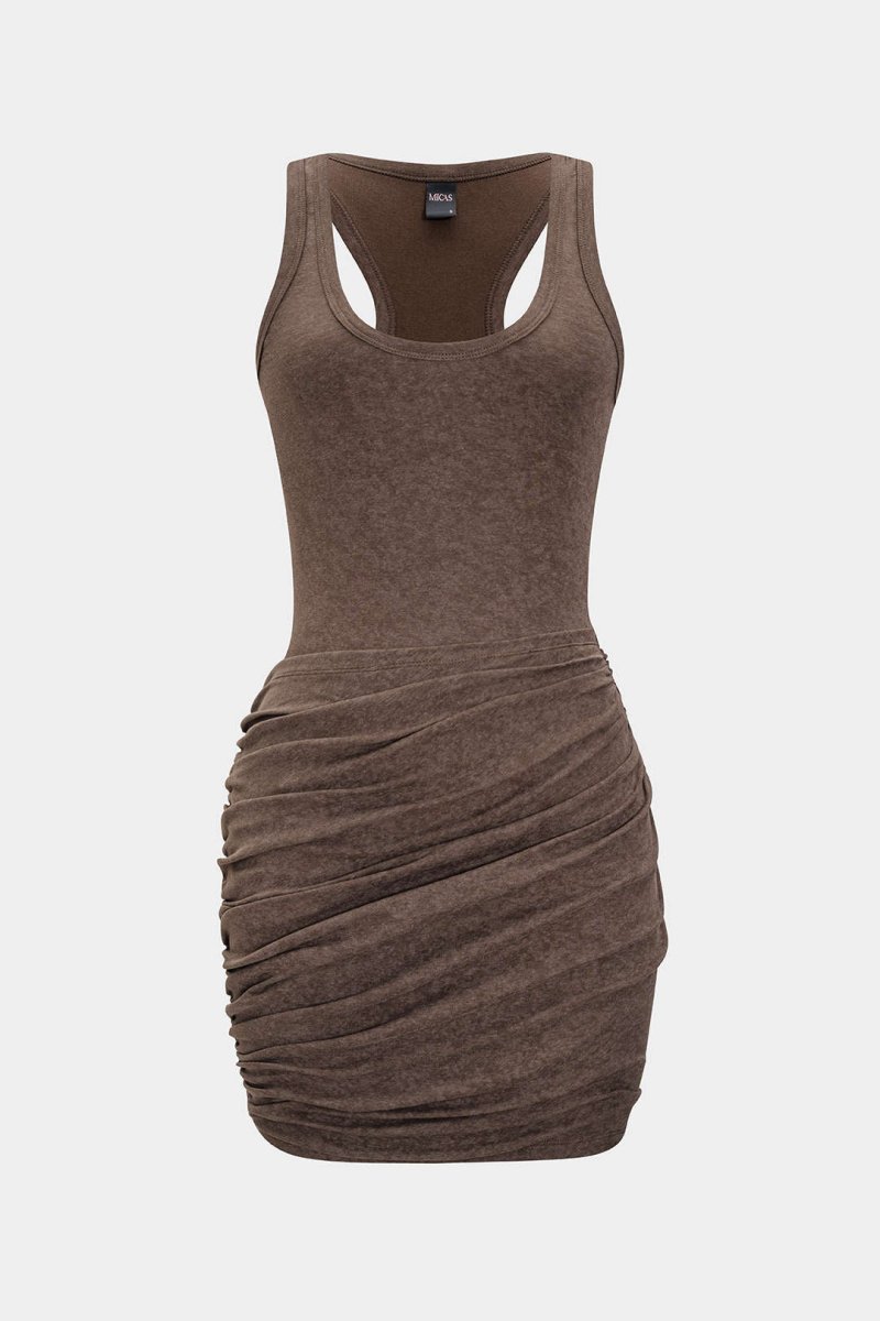 Ruched Tank Sleeveless Mini Dress - MISMIMCWDC2504290172-COFFEE-XS