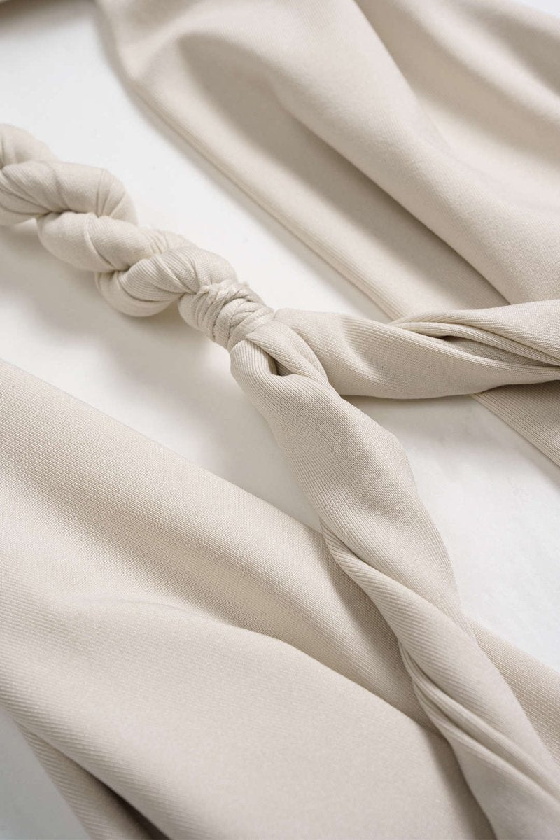 Ruched V - Neck Twist Knot Crossed Sleeveless Bodysuit - MISMIMCWTO2507250049-KHAKI-XS