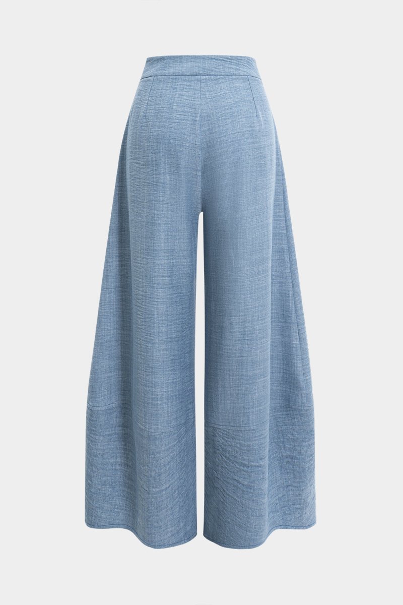 Ruched Zipper Pocket Wide Leg Trousers - MISMIMCWBT2505190056-POWDER BLUE-XS