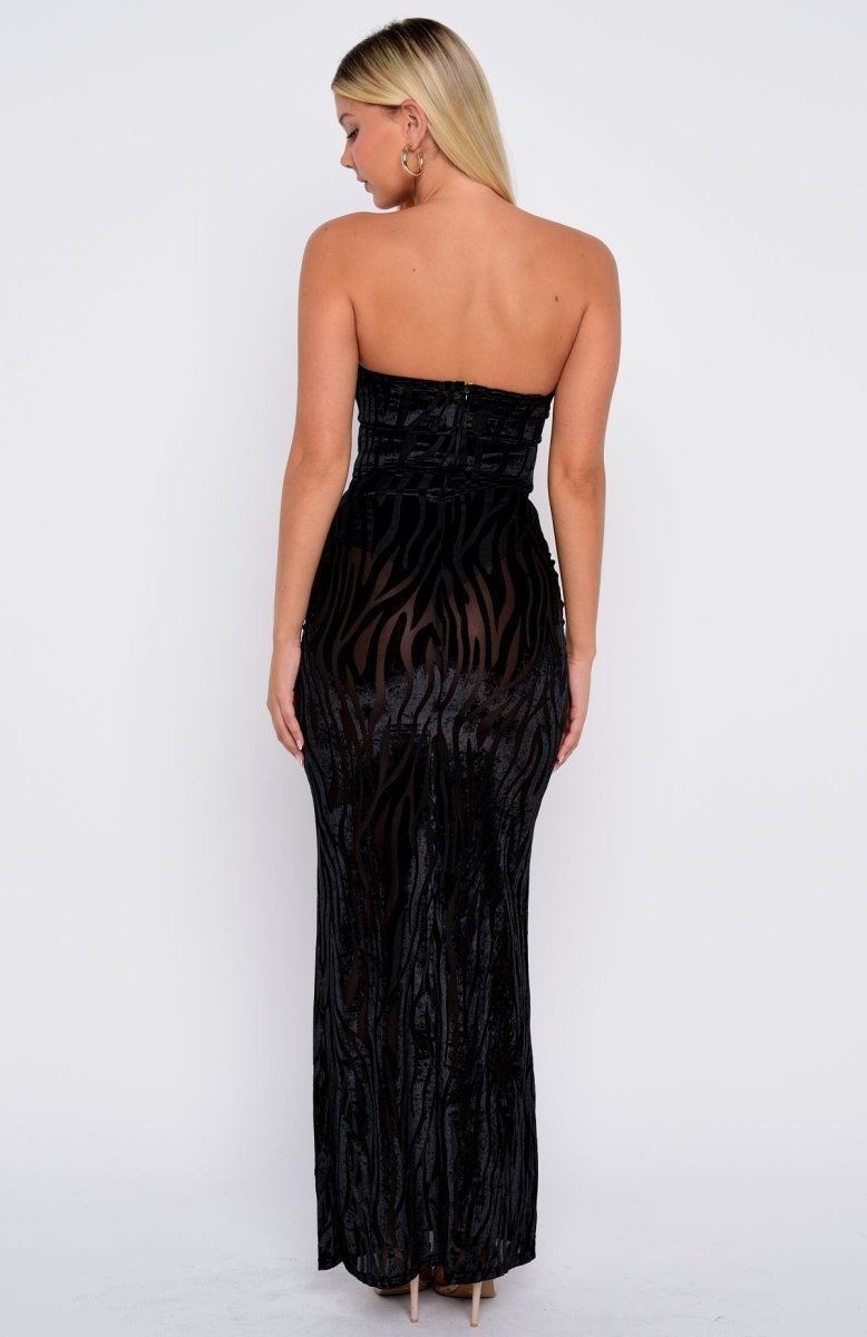 Running The Show Strapless Maxi Dress Black - MISMIWFLOD408-1-XXS