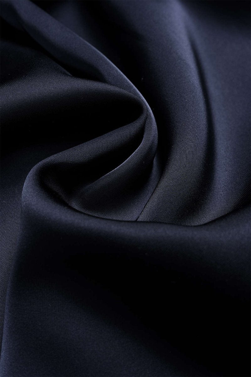 Satin Ruffle Ruched Asymmetrical Skirt - MISMIMCWBK2507220057-NAVY-XS