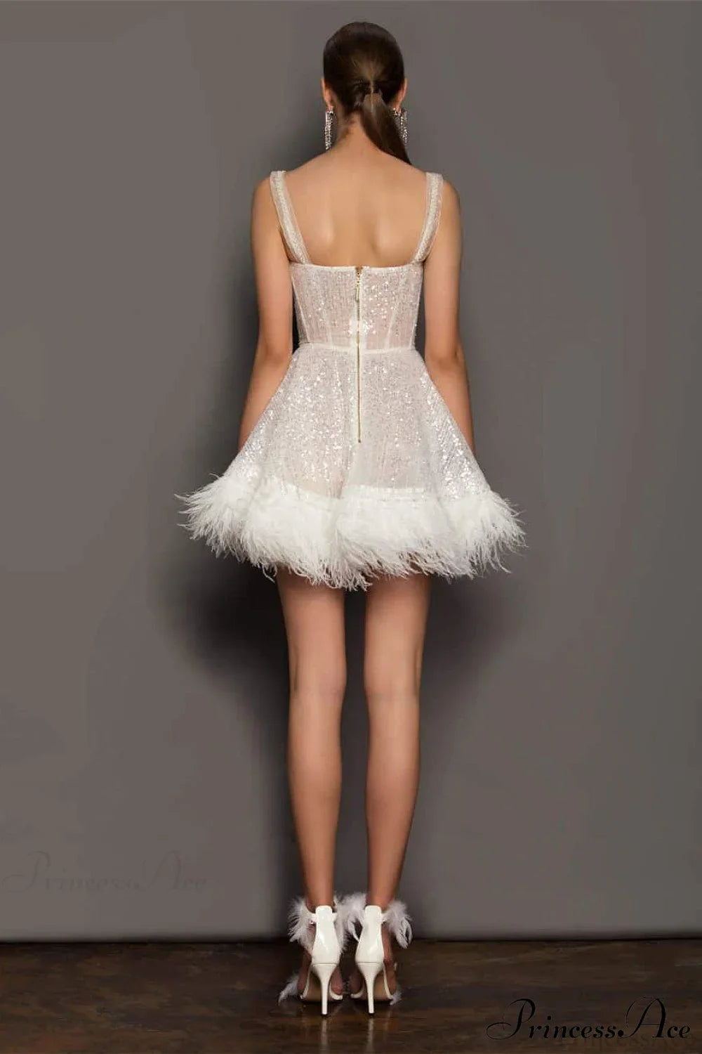 Sequin Feather Strapless Party Dress