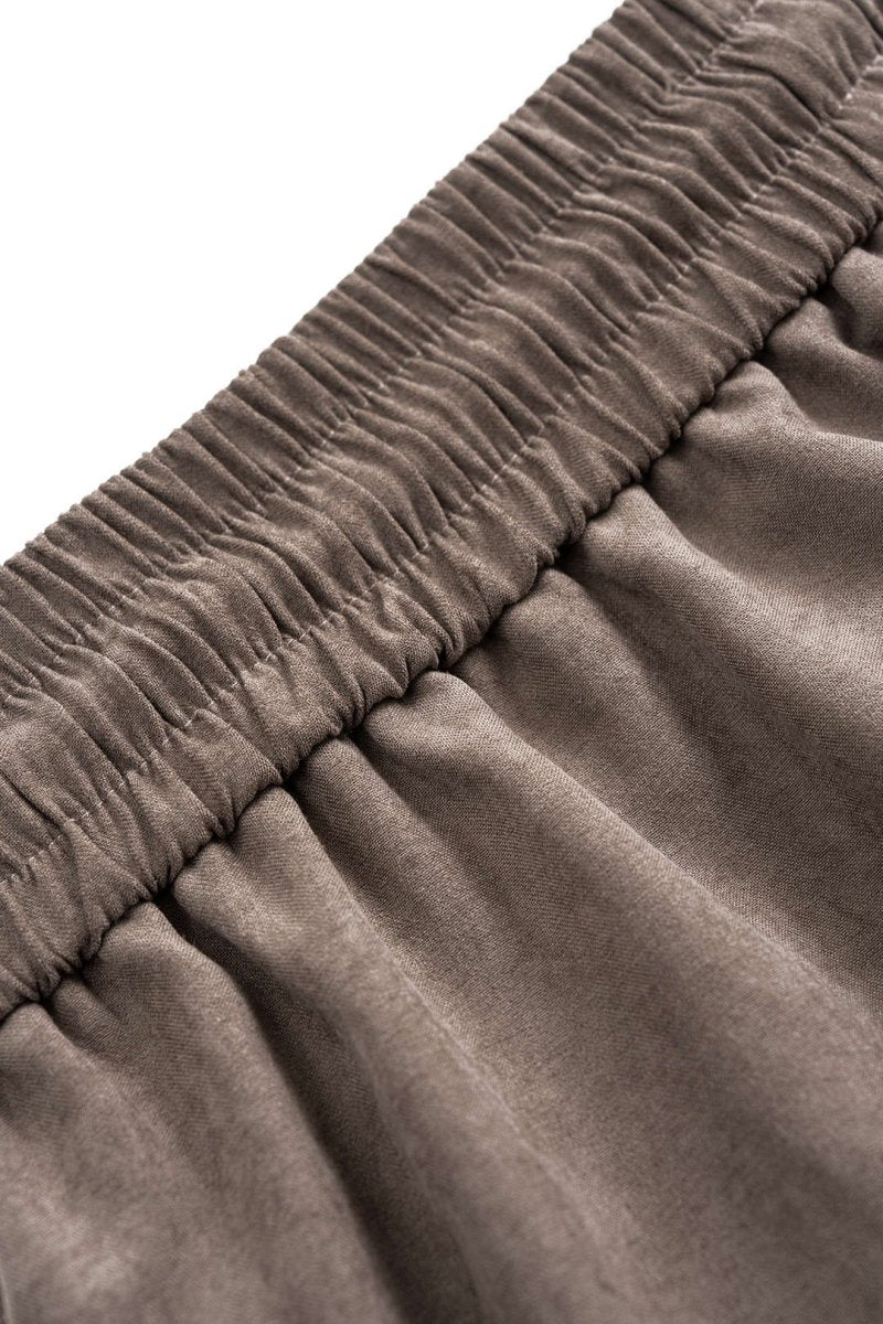 Shirred Waistband Drawstring Barrel Trousers - MISMIMCWBT2508290004-BROWN-XS