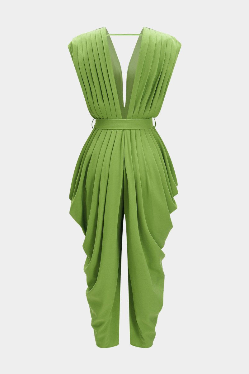 Sleeveless V - neck Jumpsuit - MISMIMCWUJ2503100014-GREEN-XS