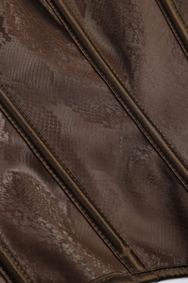 Snake Skin Faux Leather Tie - Up Corset Cami Top - MISMIMCWTT2411250080-BROWN-S